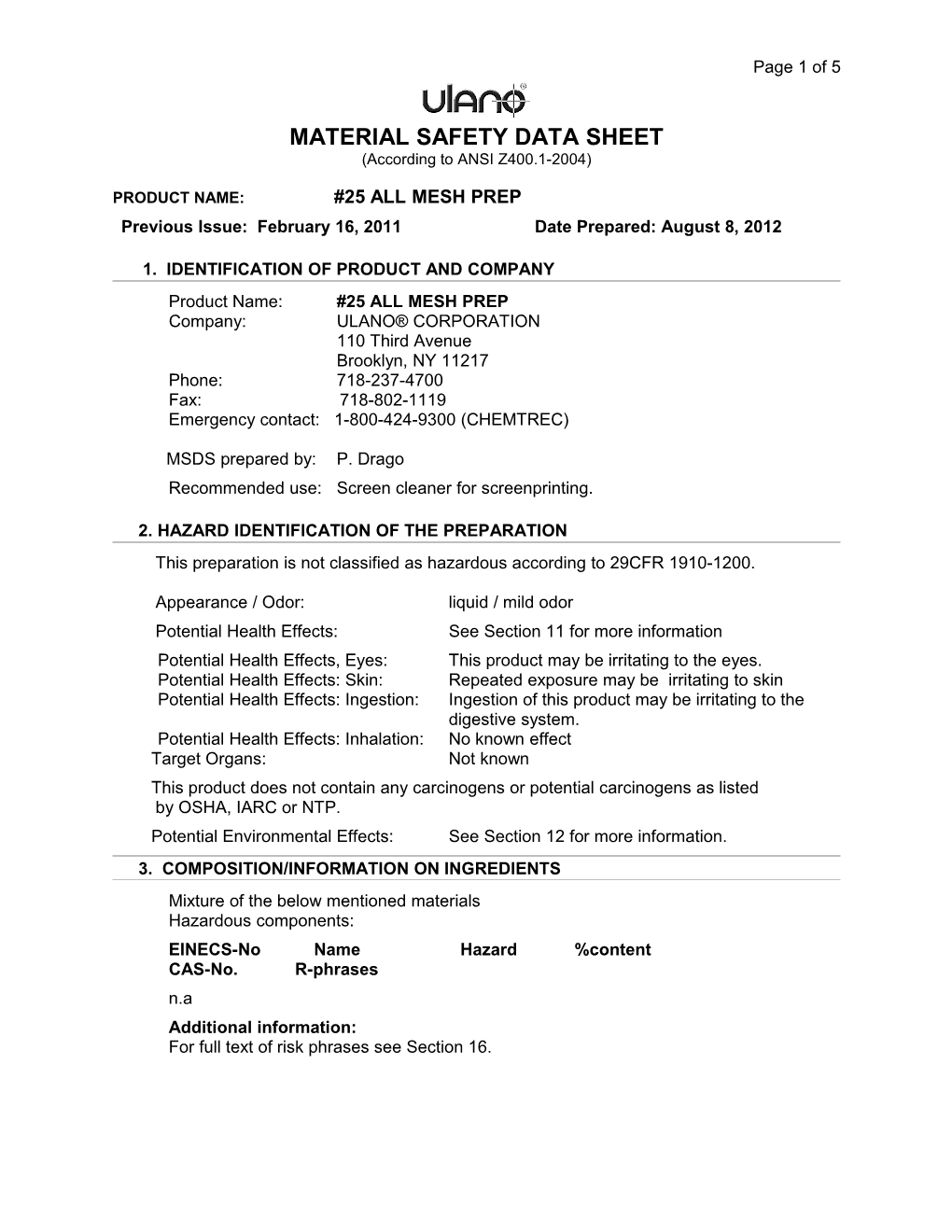 Material Safety Data Sheet s23