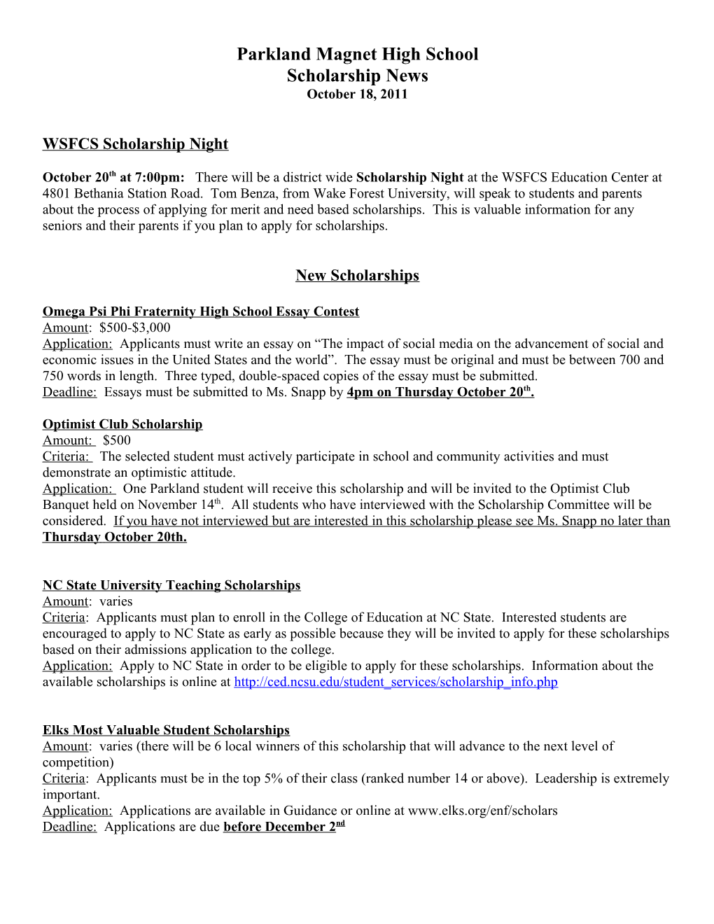 Upcoming Scholarship Deadlines