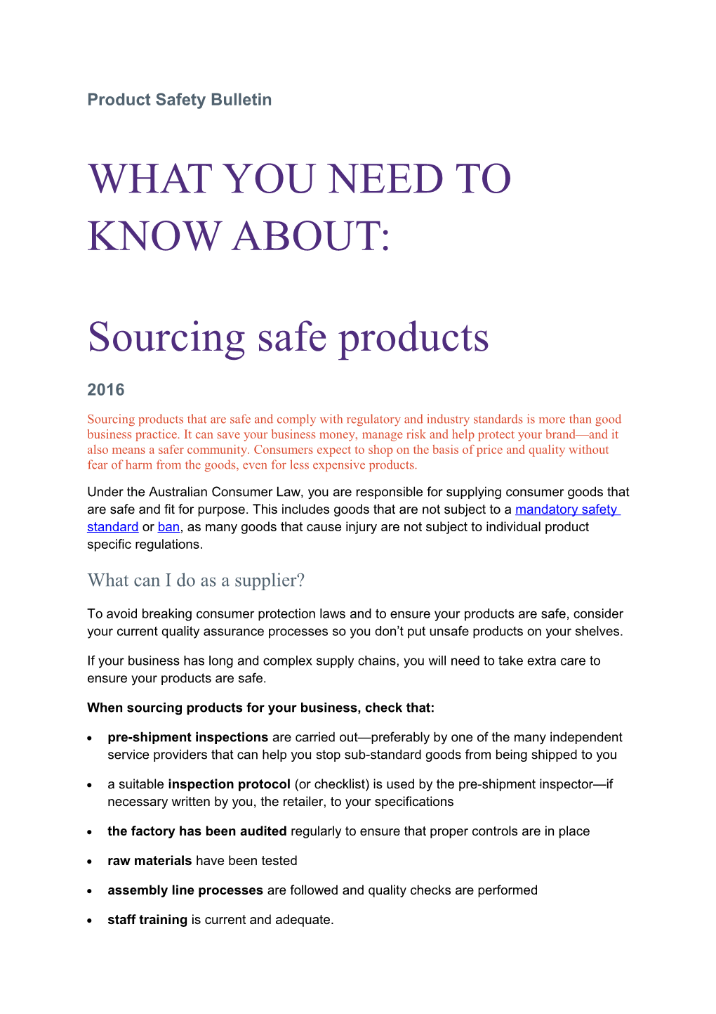Product Safety Bulletin