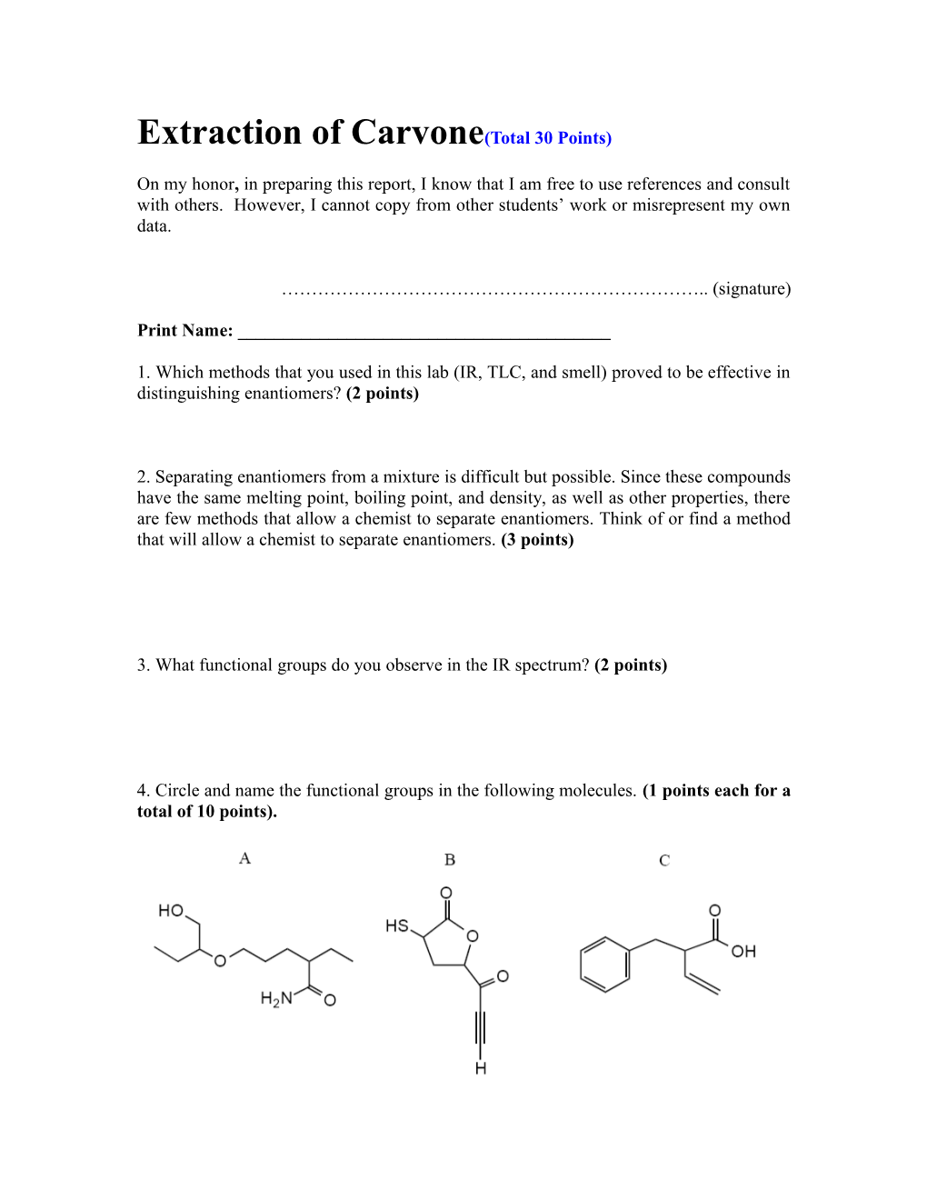 Extraction of Carvone(Total 30 Points)