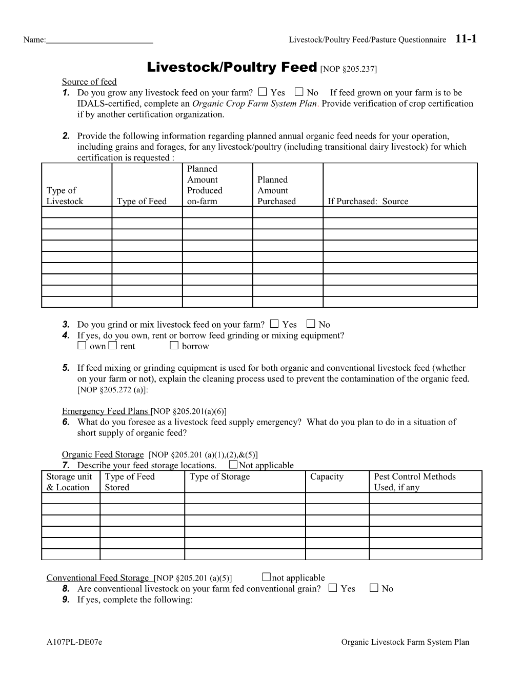 Name: Livestock/Poultry Feed/Pasture Questionnaire 11-1
