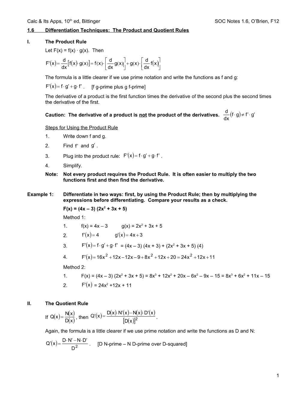 SOC 1.6 Notes Bittinger 10Th F12