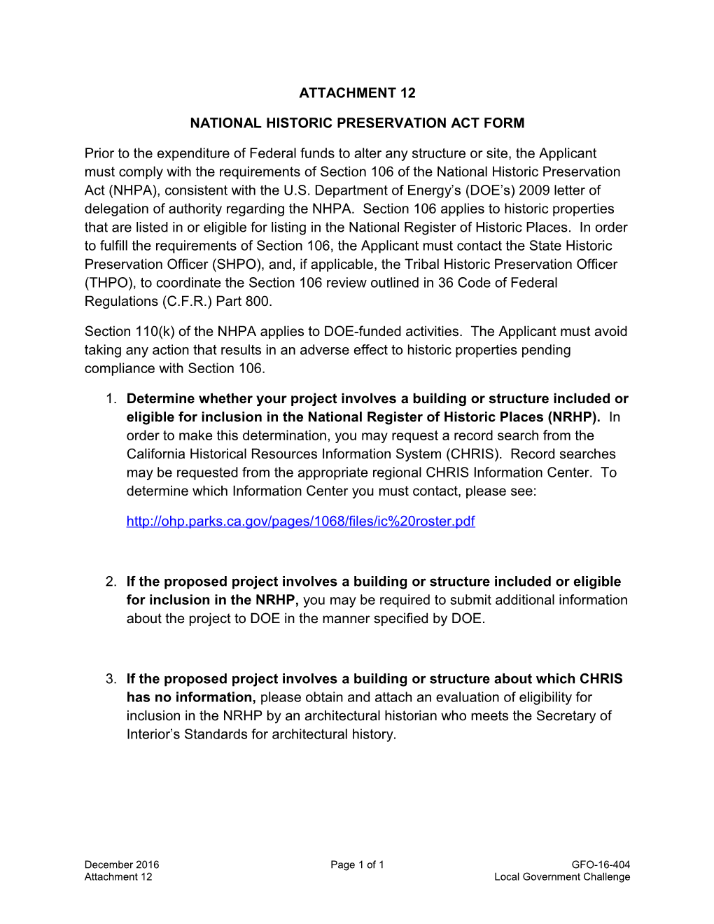 National Historic Preservation Act Form