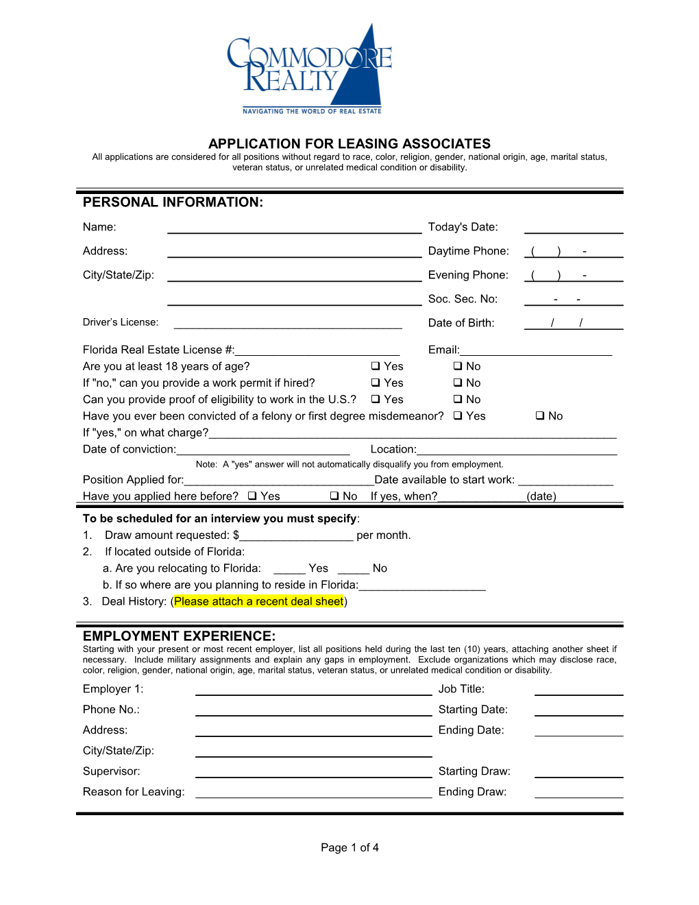 Application for Leasing Associates