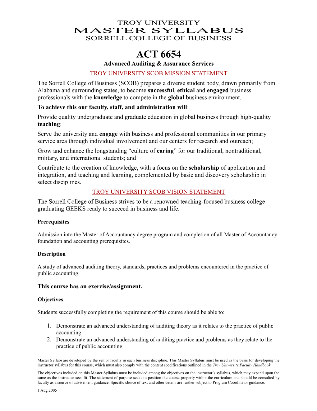 Master Syllabus: ACT 66541