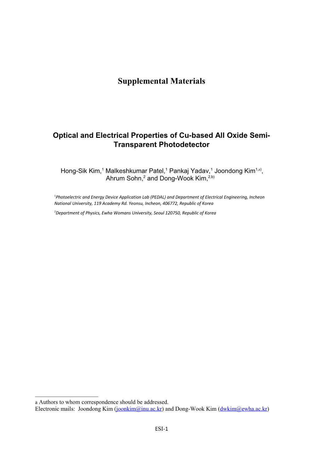 Optical and Electrical Properties of Cu-Based All Oxide Semi-Transparent Photodetector