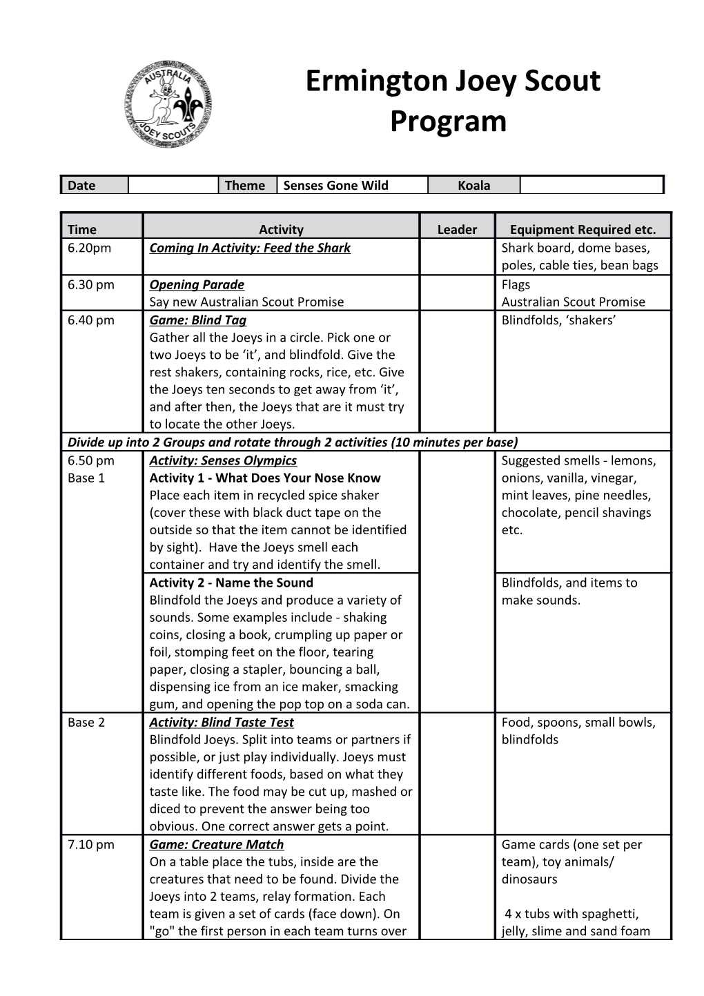 Spurway Cub Pack Program