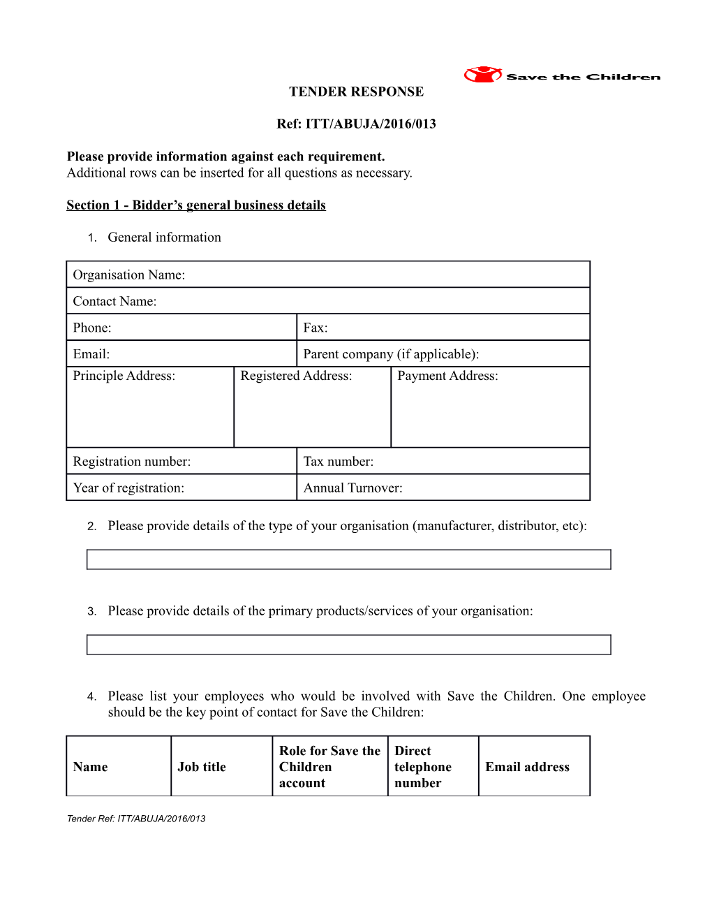 Section 1 - Bidder S General Business Details