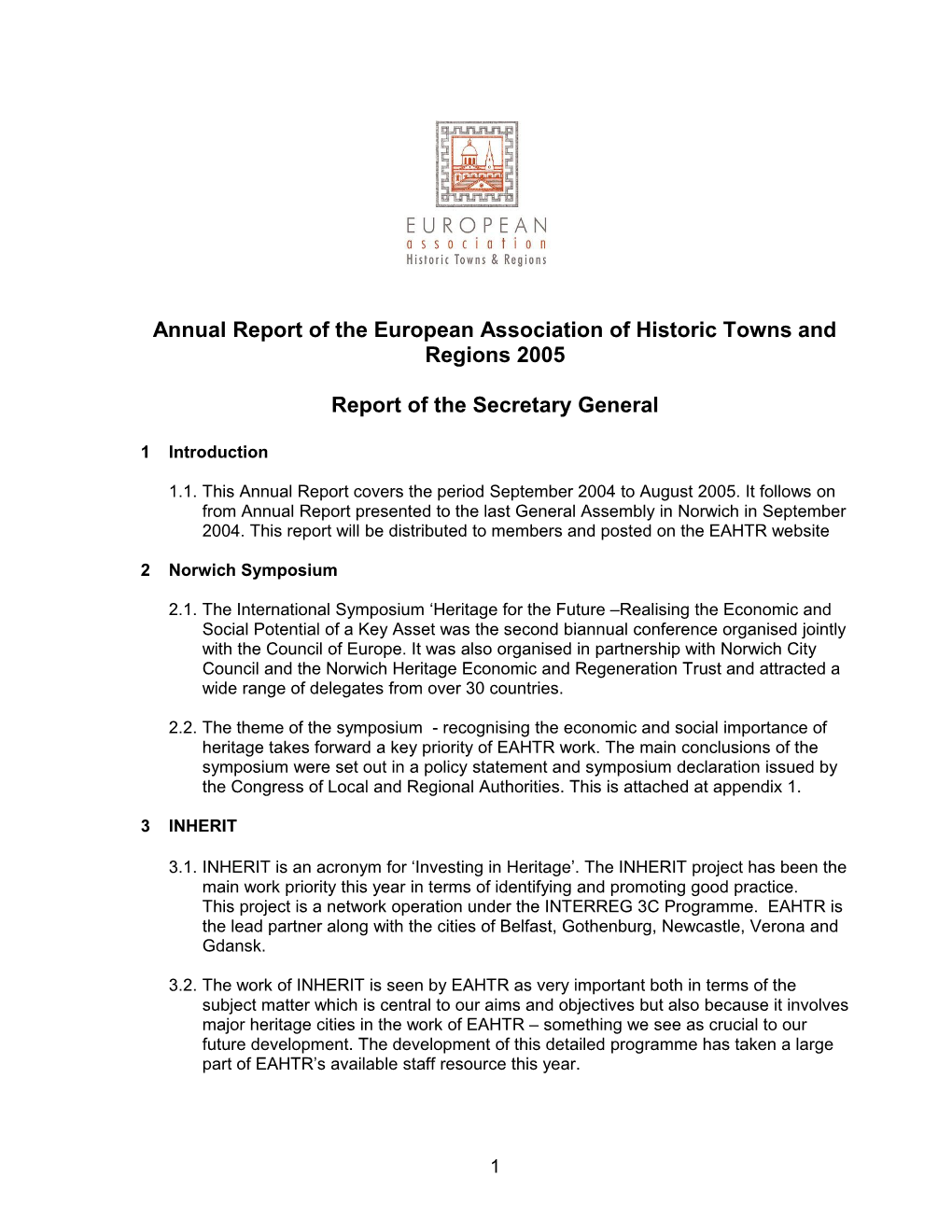 Annual Report of the European Association of Historic Towns and Regions 2005