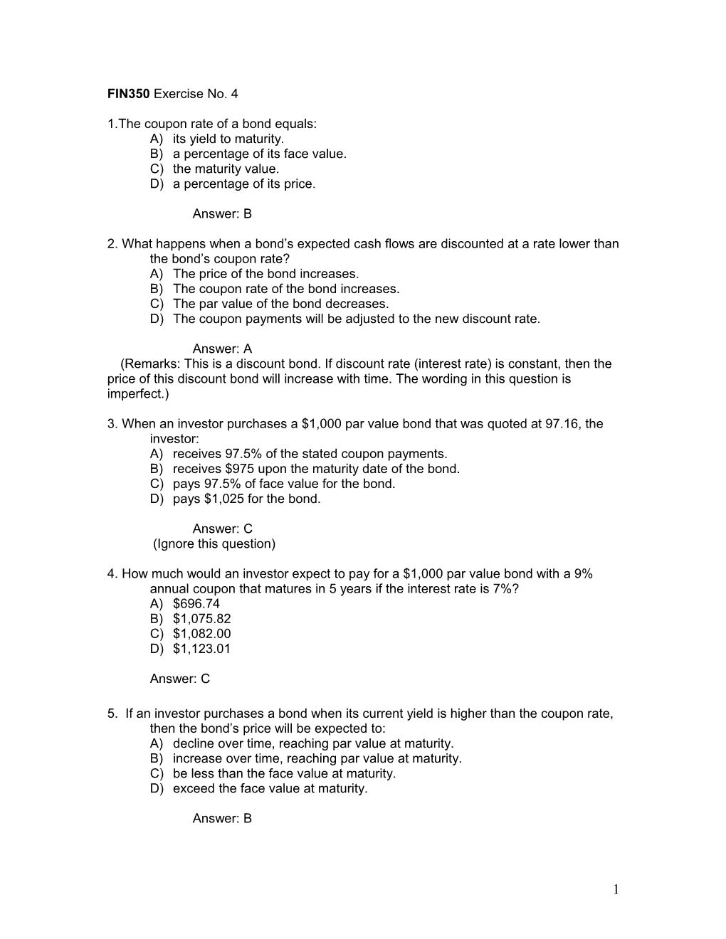 1. the Coupon Rate of a Bond Equals