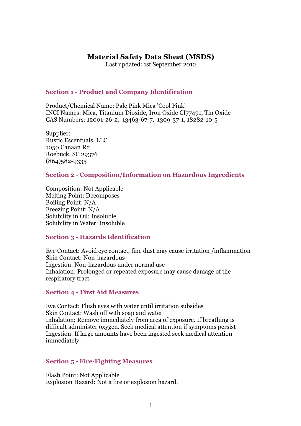 Material Safety Data Sheet s51