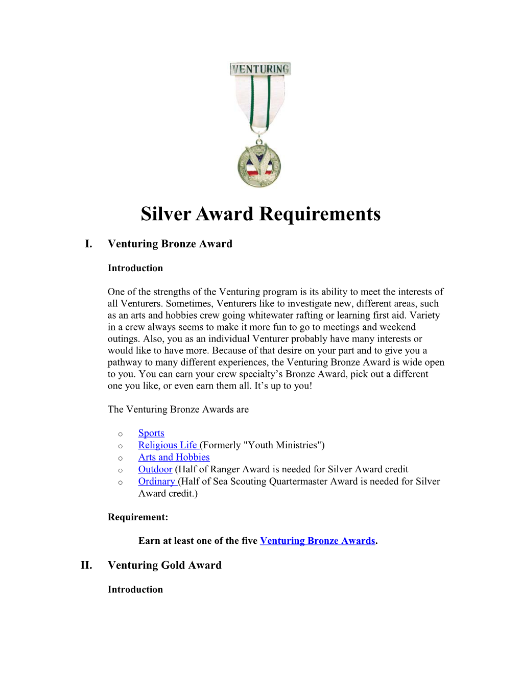 Silver Award Requirements