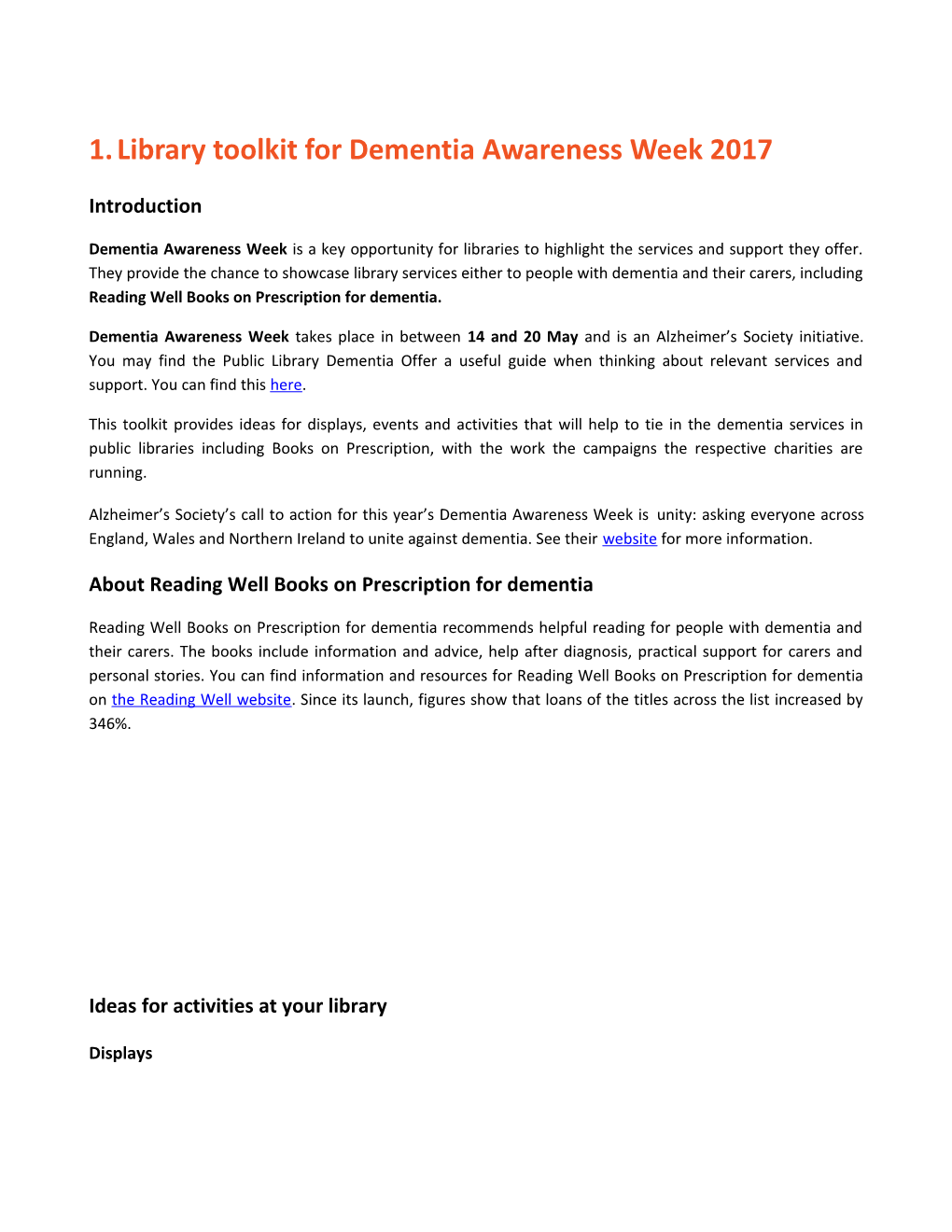 Library Toolkit for Dementia Awareness Week 2017