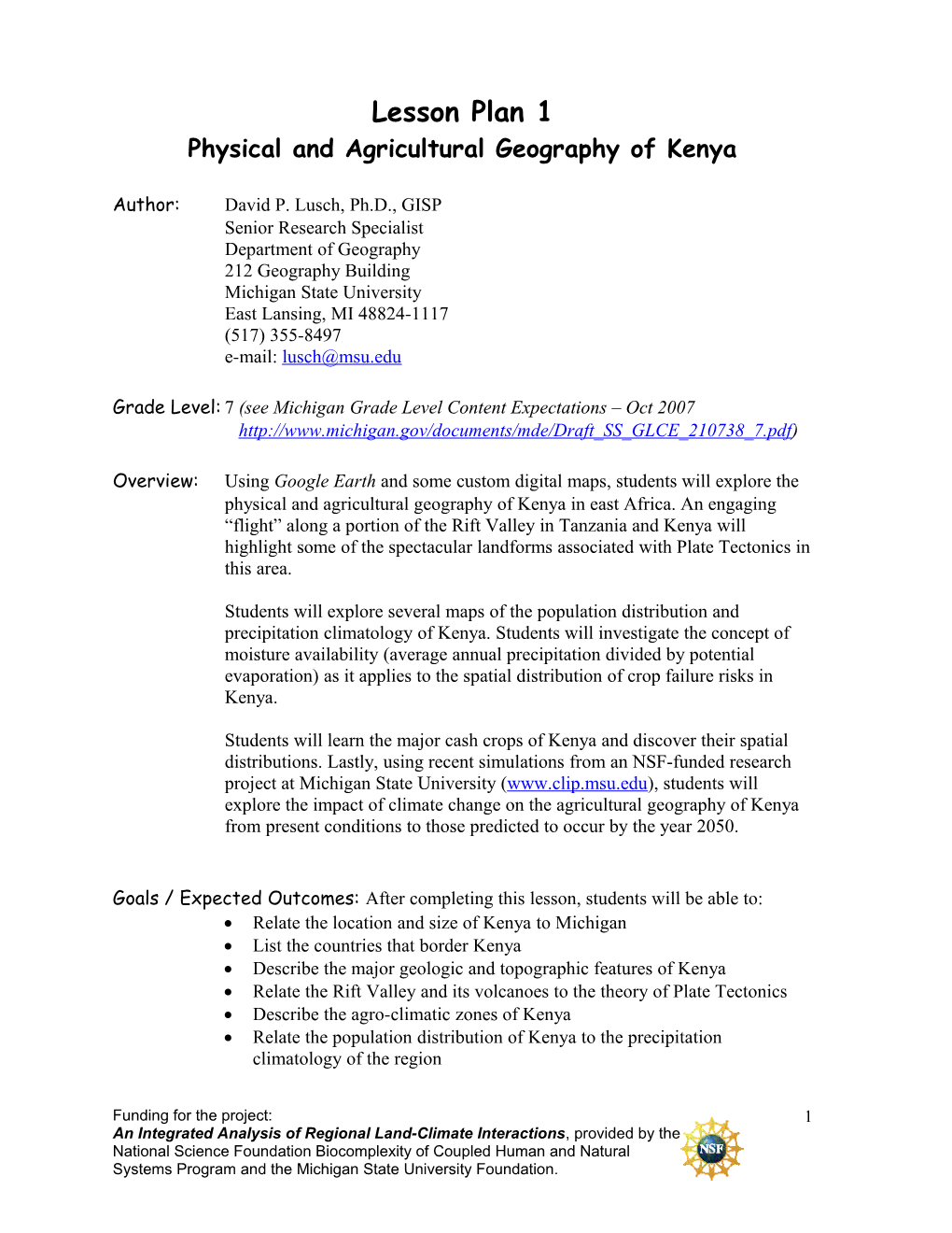 Physical and Agricultural Geography of Kenya
