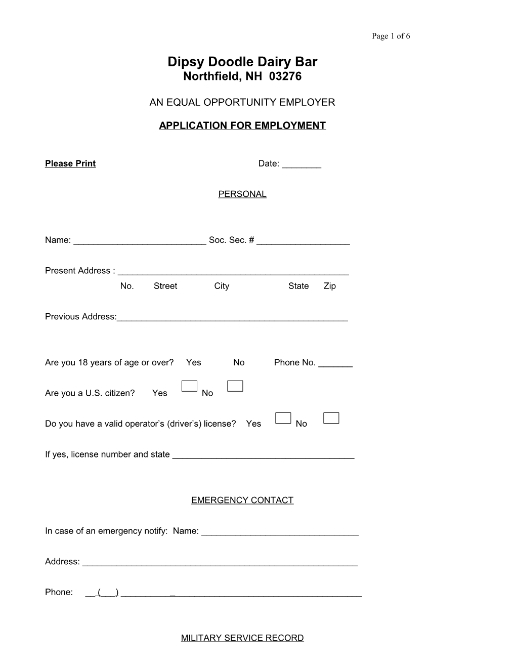 Employment Application (Word Doc)