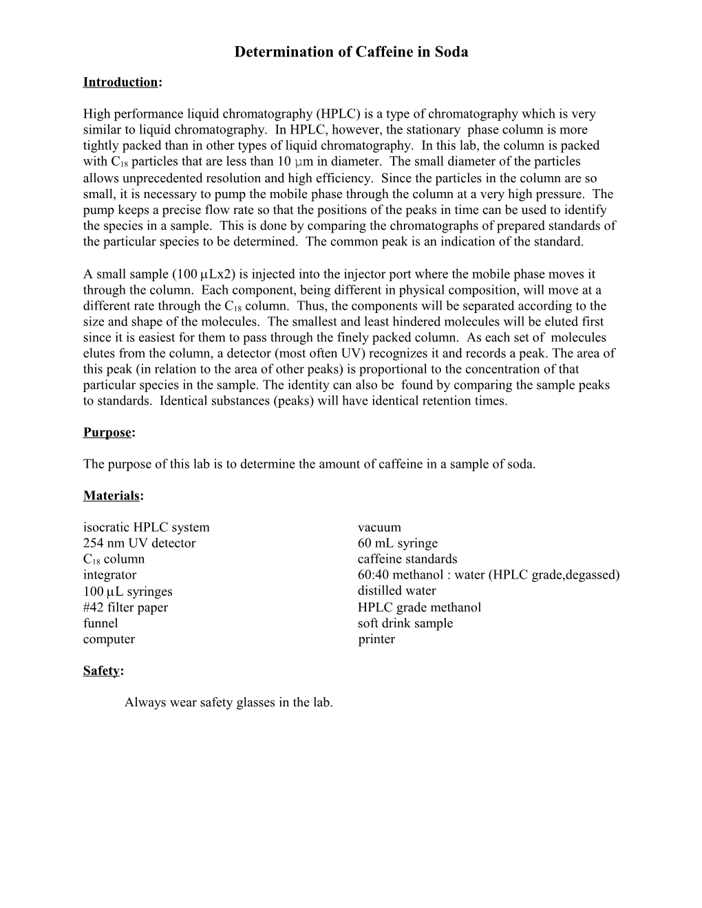 Determination of Caffeine in Soda