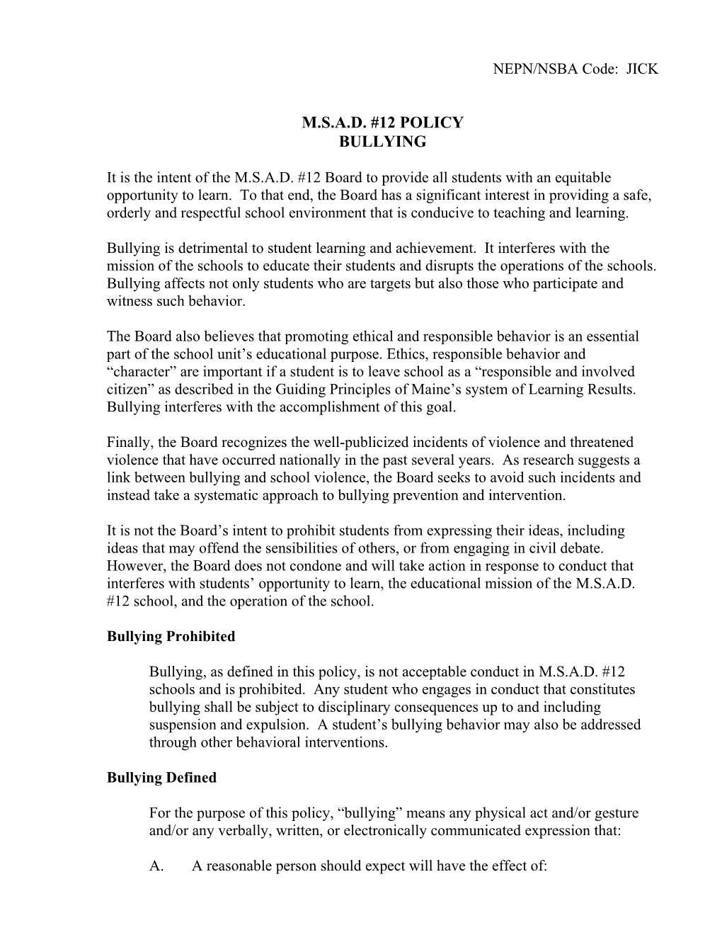 Msma Draft Policy 3-6-06