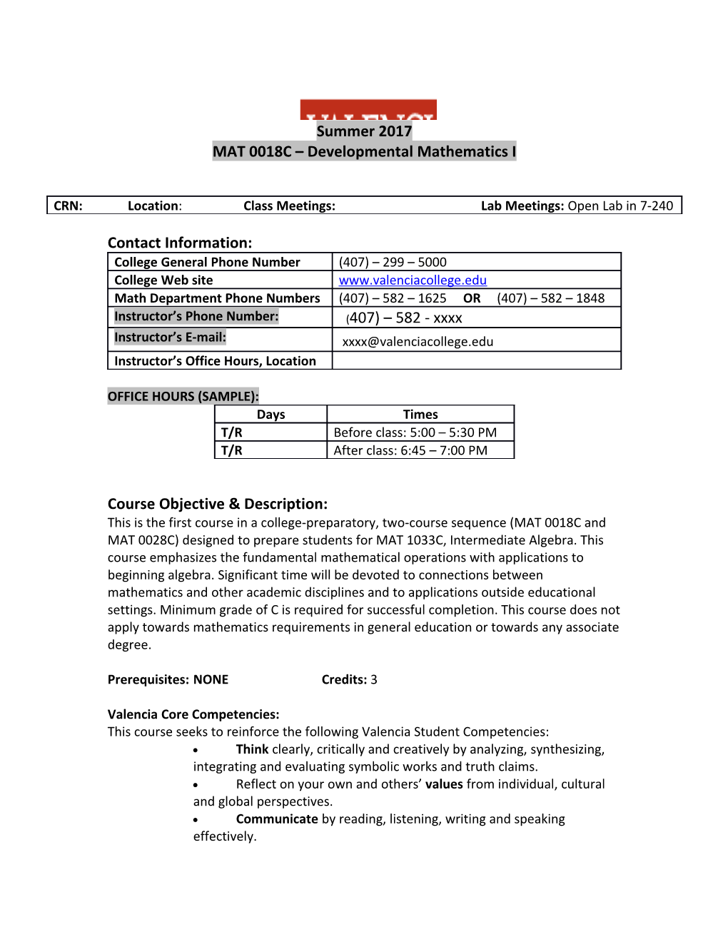 MAT 0018C Developmental Mathematics I s1