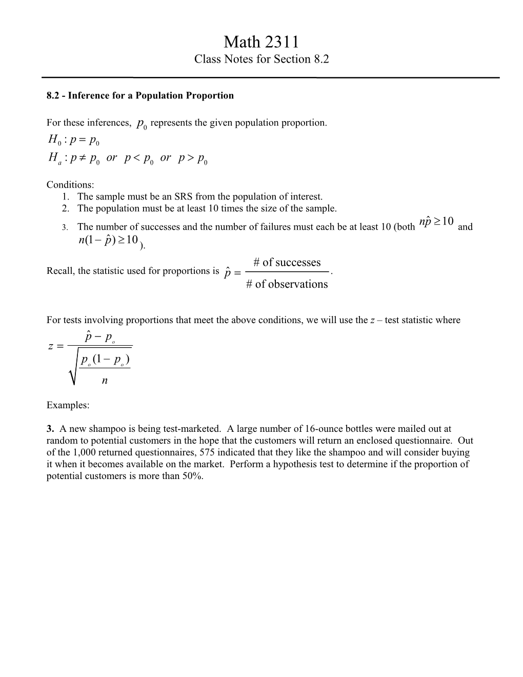 8.2 - Inference for a Population Proportion