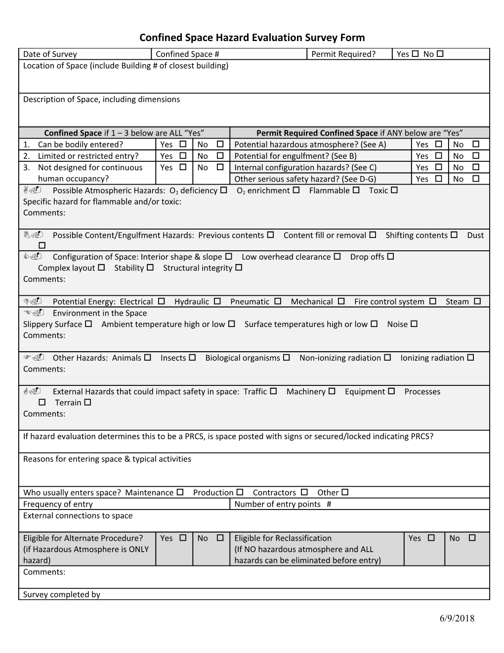 Confined Space Survey Form