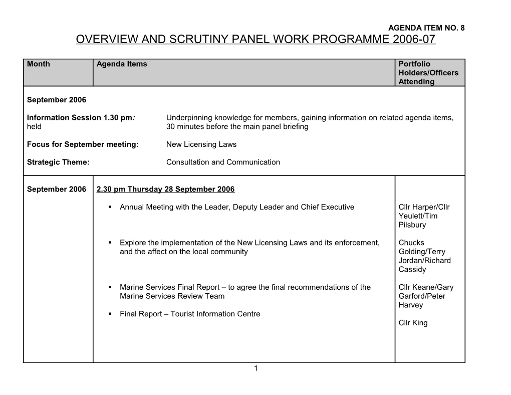 Overview and Scrutiny Panel Work Programme 2006-07