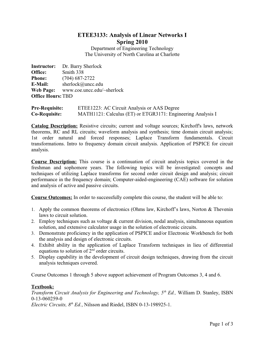 ETEE3133: Analysis of Linear Networks I