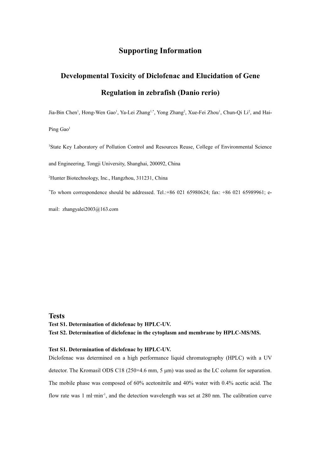 Developmental Toxicity of Diclofenac and Elucidation of Gene Regulation in Zebrafish (Danio