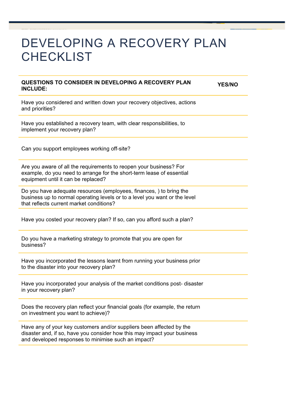 Developing a Recovery Plan Checklist