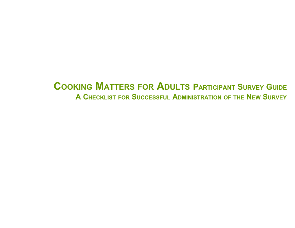 Cooking Mattersfor Adultsparticipant Survey Guide