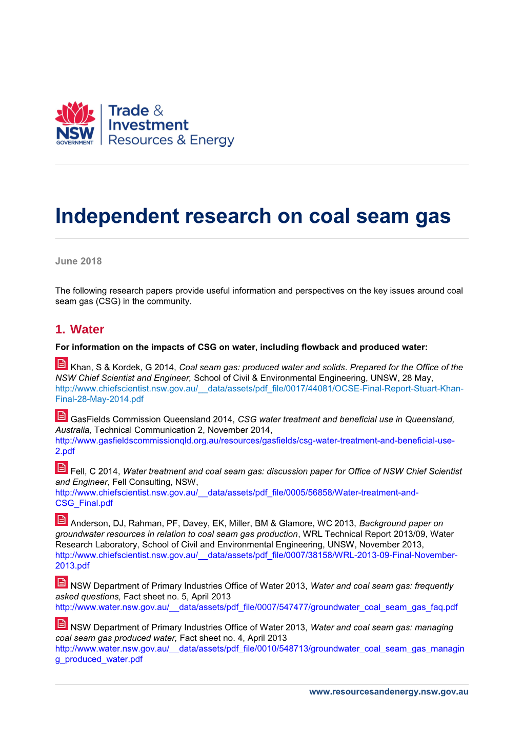 Independent Research on Coal Seam Gas