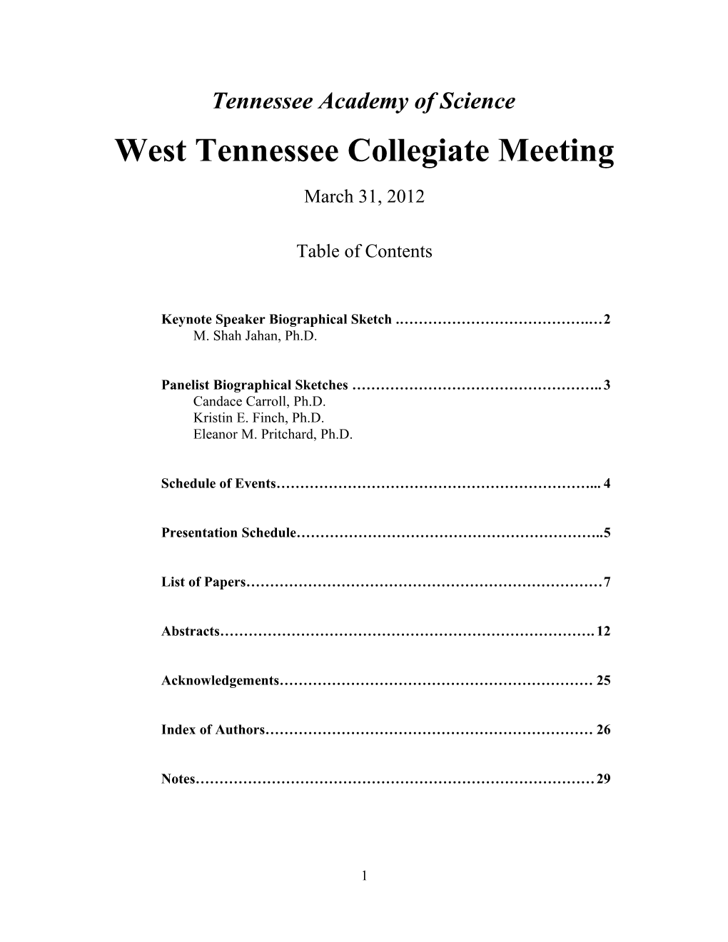 West Tennessee Collegiate Meeting