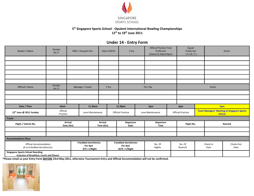 Under 14 - Entry Form