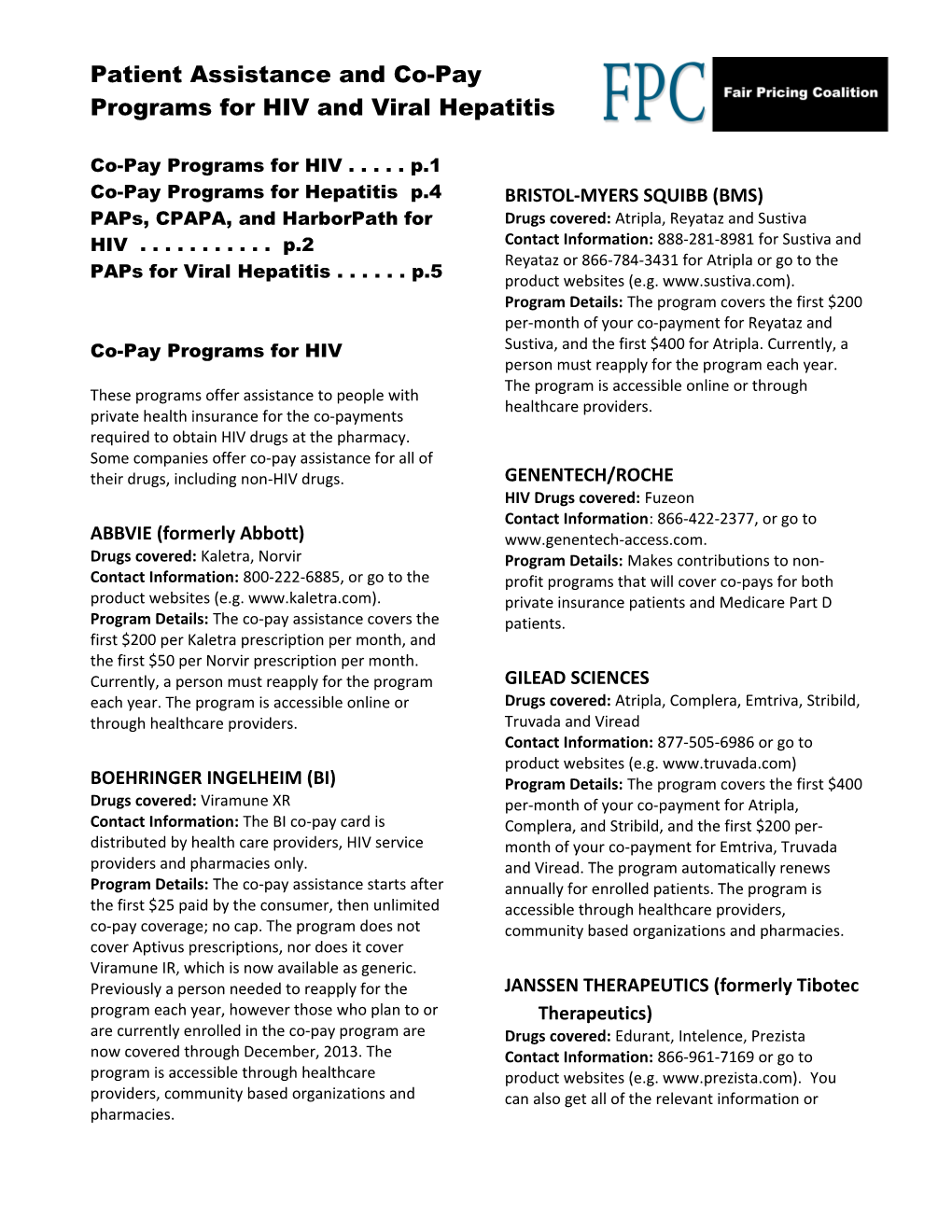 Co-Pay Programs for HIV . . . . . P.1