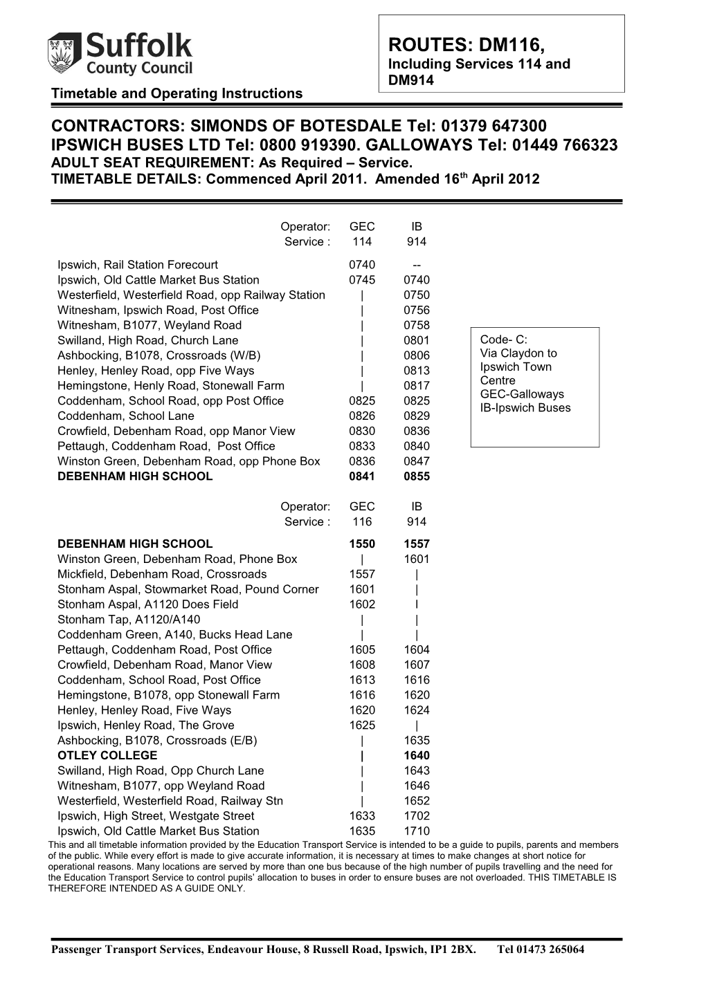 Timetable and Operating Instructions s1