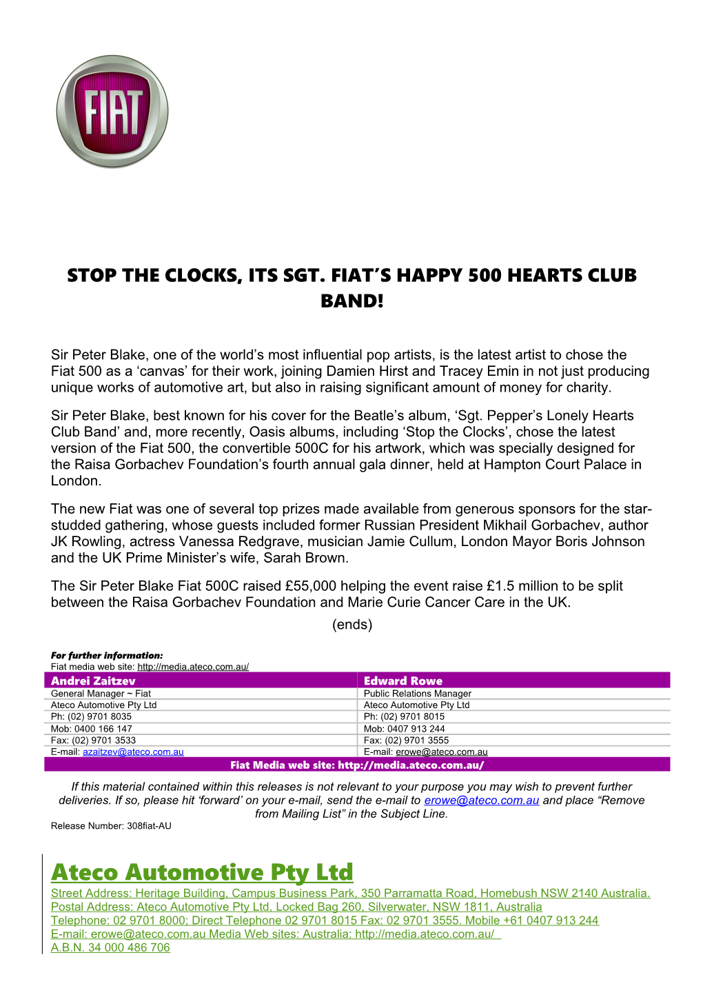 Stop the Clocks, Its Sgt. Fiat S Happy 500 Hearts Club Band!