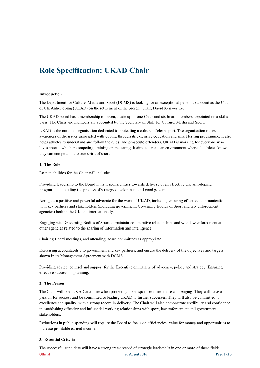 Role Specification: UKAD Chair