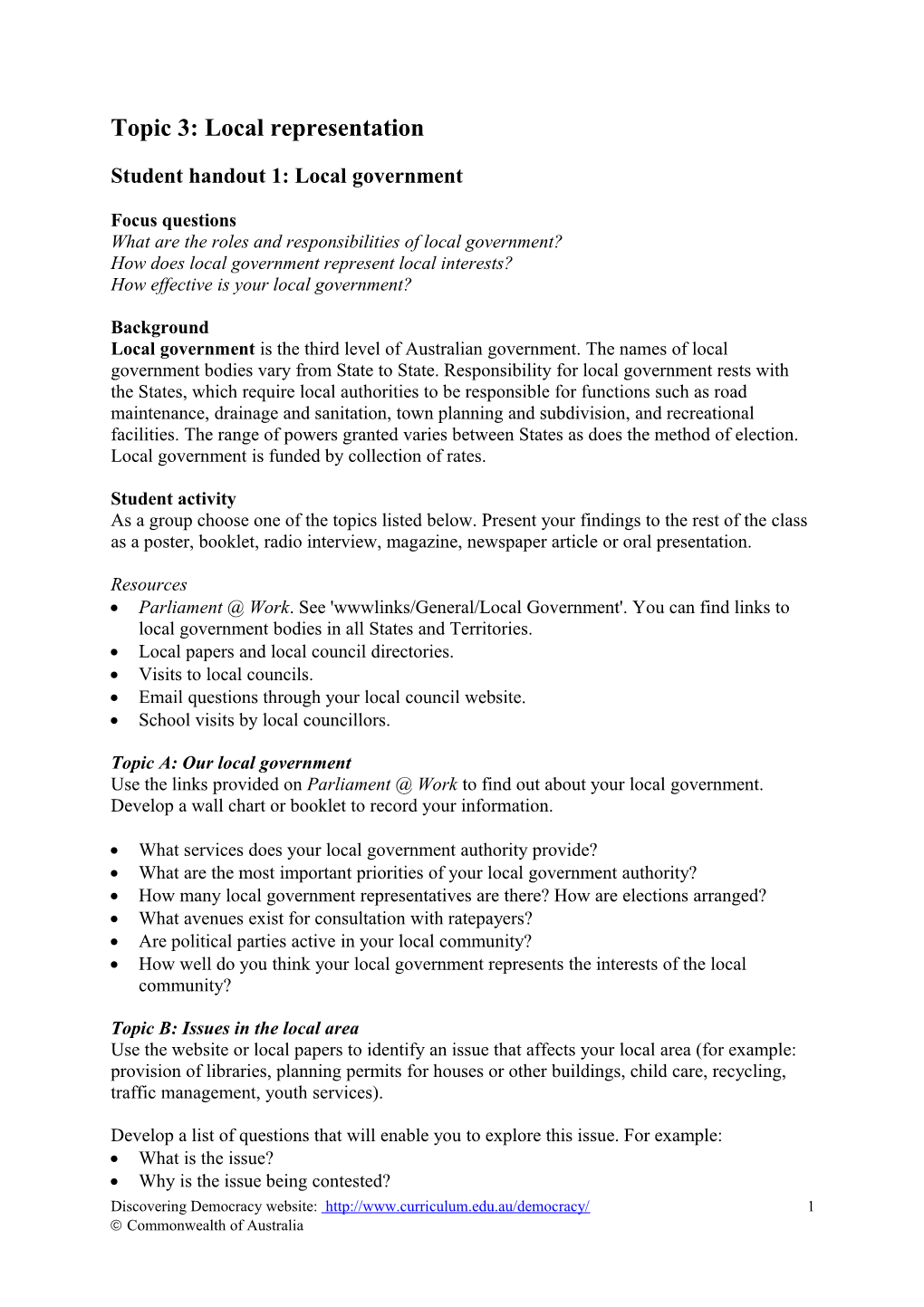 Student Handout 1: Local Government