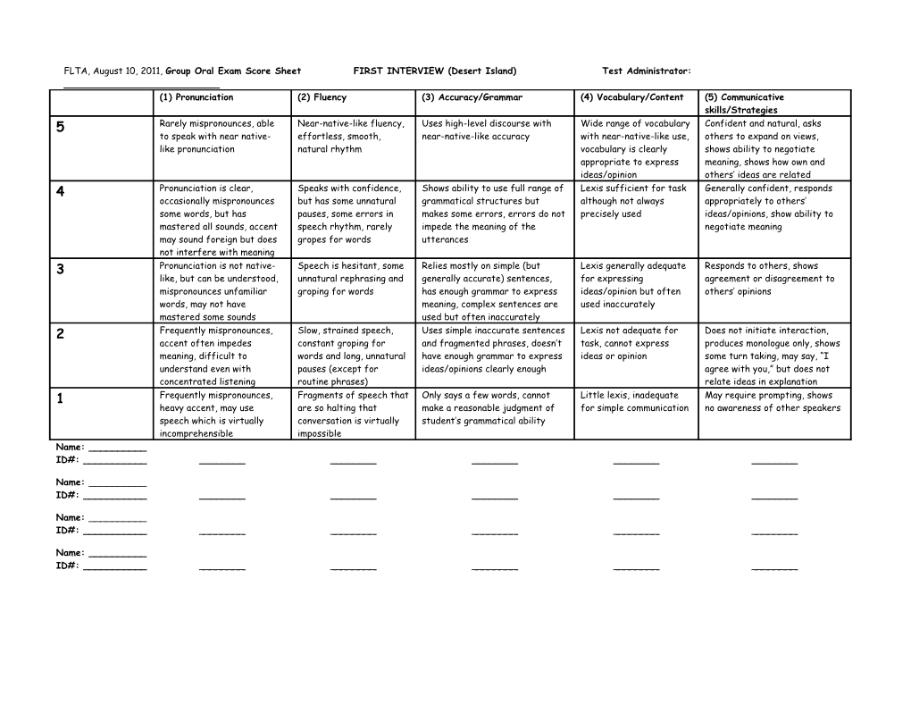 Directions GROUP ORAL INTERVIEW (FOR INTERVIEWS 1 and 2) ABOUT 20-25 Minutes TOTAL