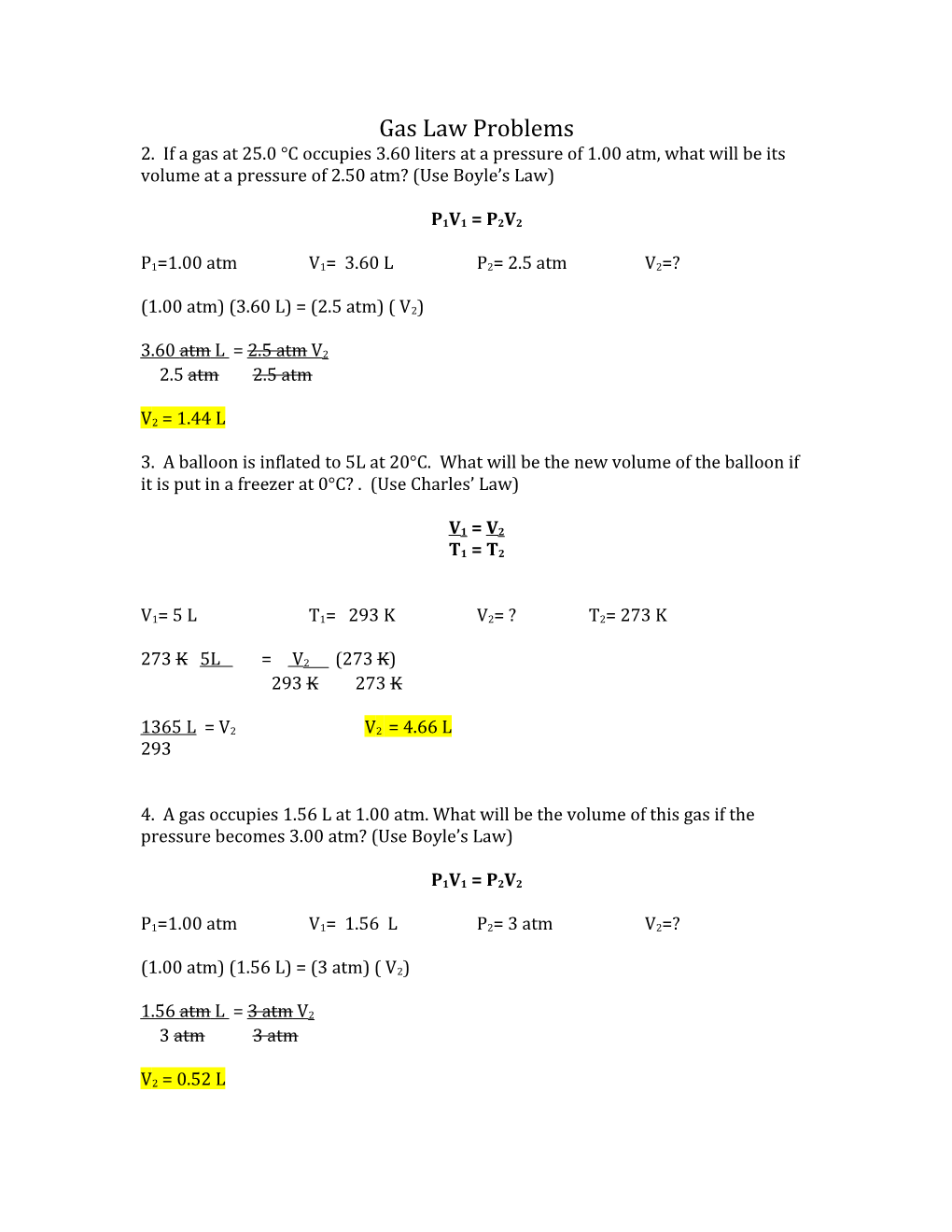 Gas Law Problems