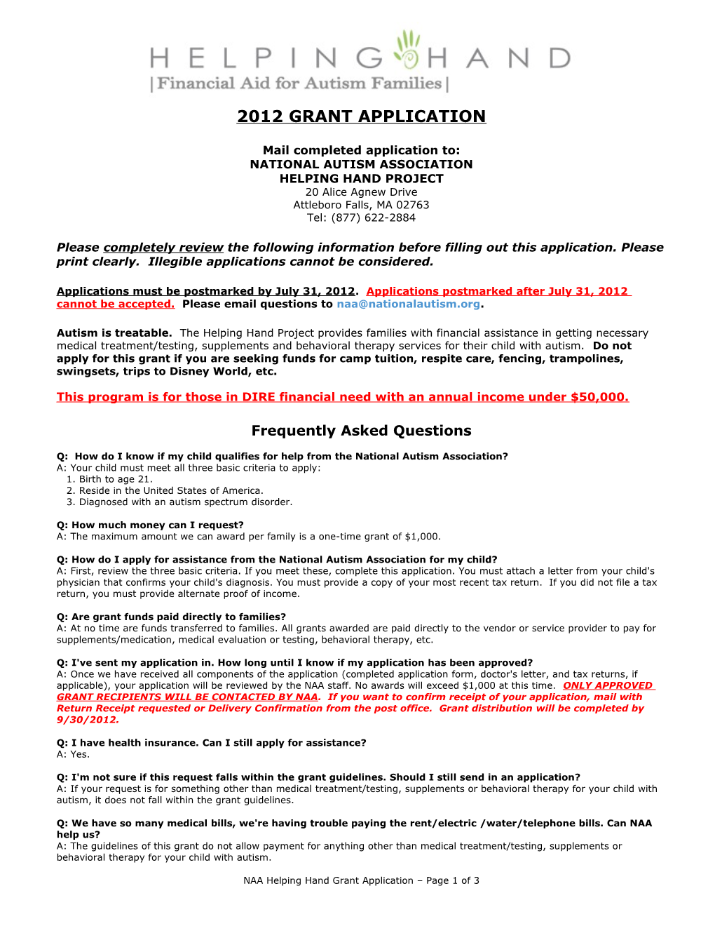NAA Grant Application