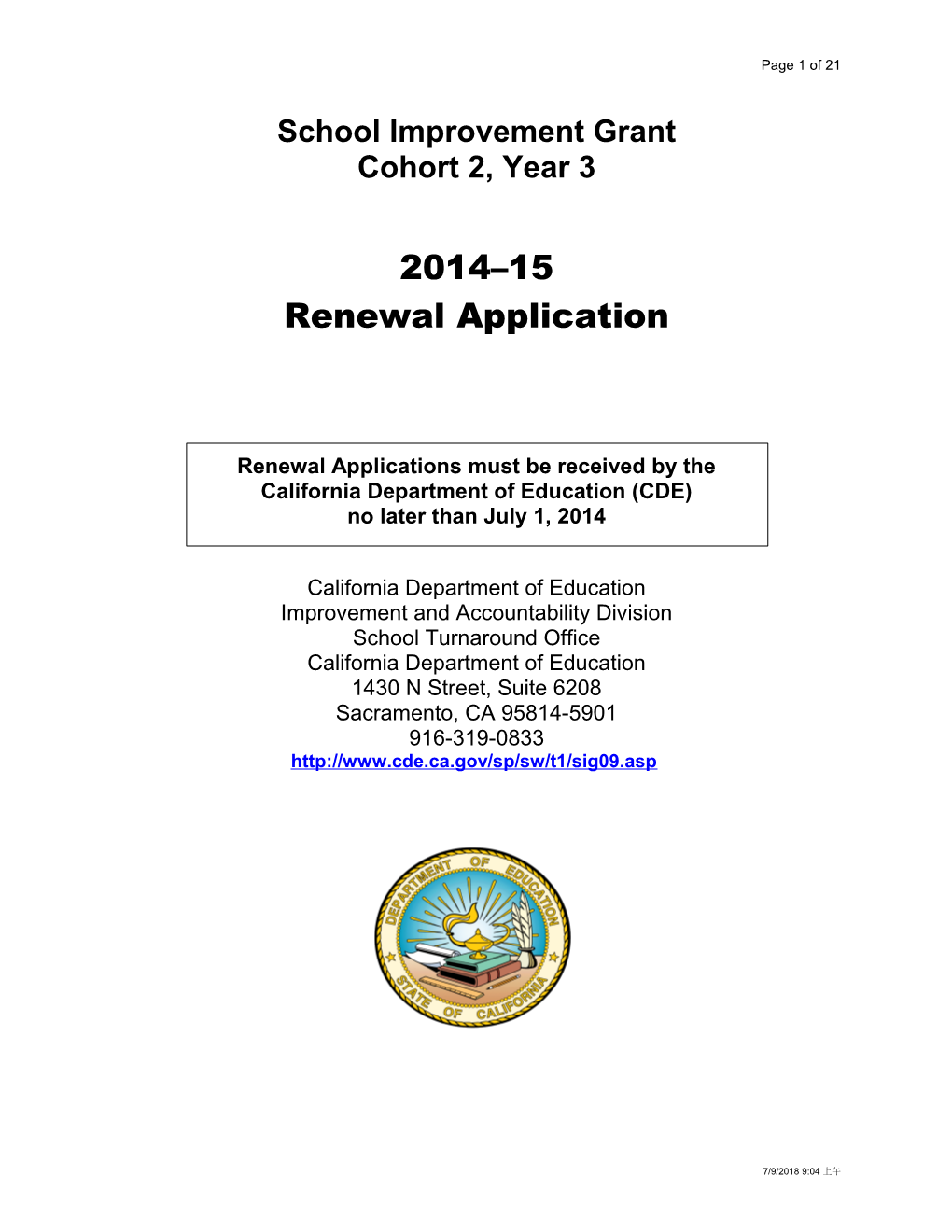 RFA2-10: SIG Cohort 2 (CA Dept of Education)