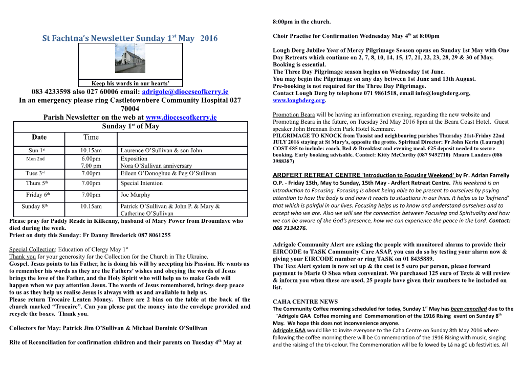 St Fachtna S Newsletter Sunday 1St May 2016