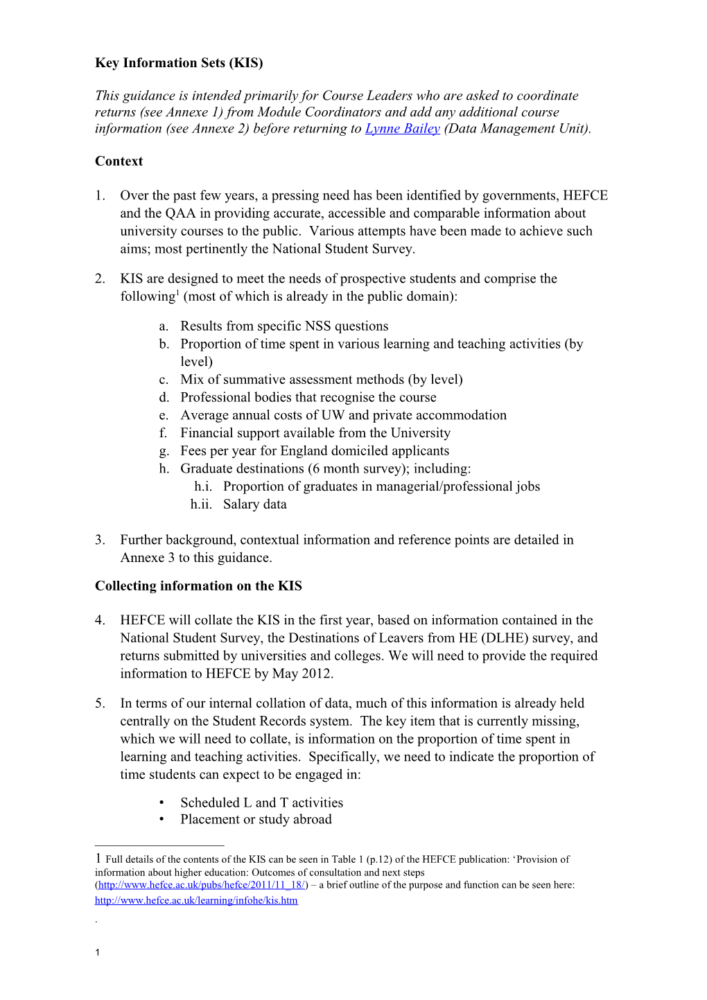 Key Information Sets (KIS)