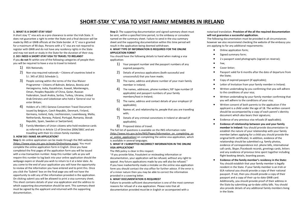 Short-Stay C Visa to Visit Family Members in Ireland