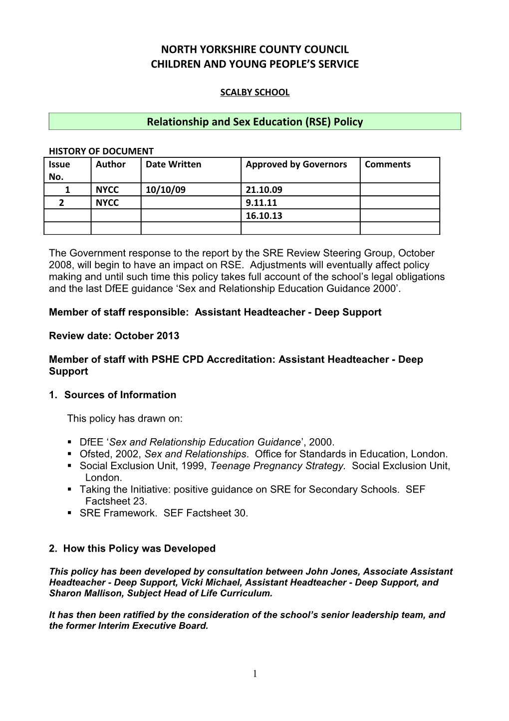 An Exemplar Relationship and Sex Education, RSE, Policy KS3/KS4