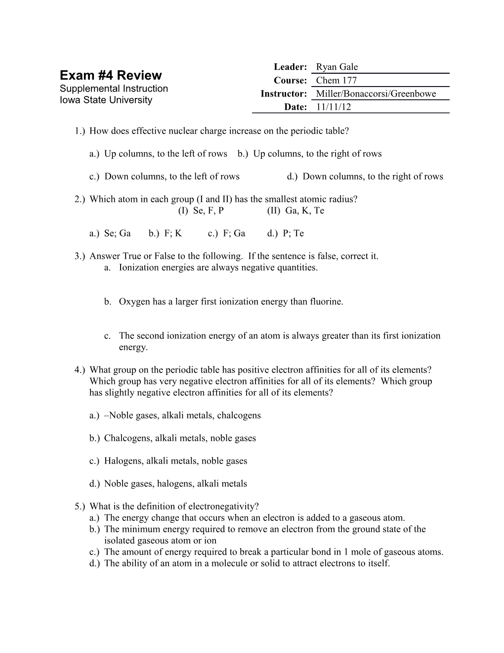 1.) How Does Effective Nuclear Charge Increase on the Periodic Table?