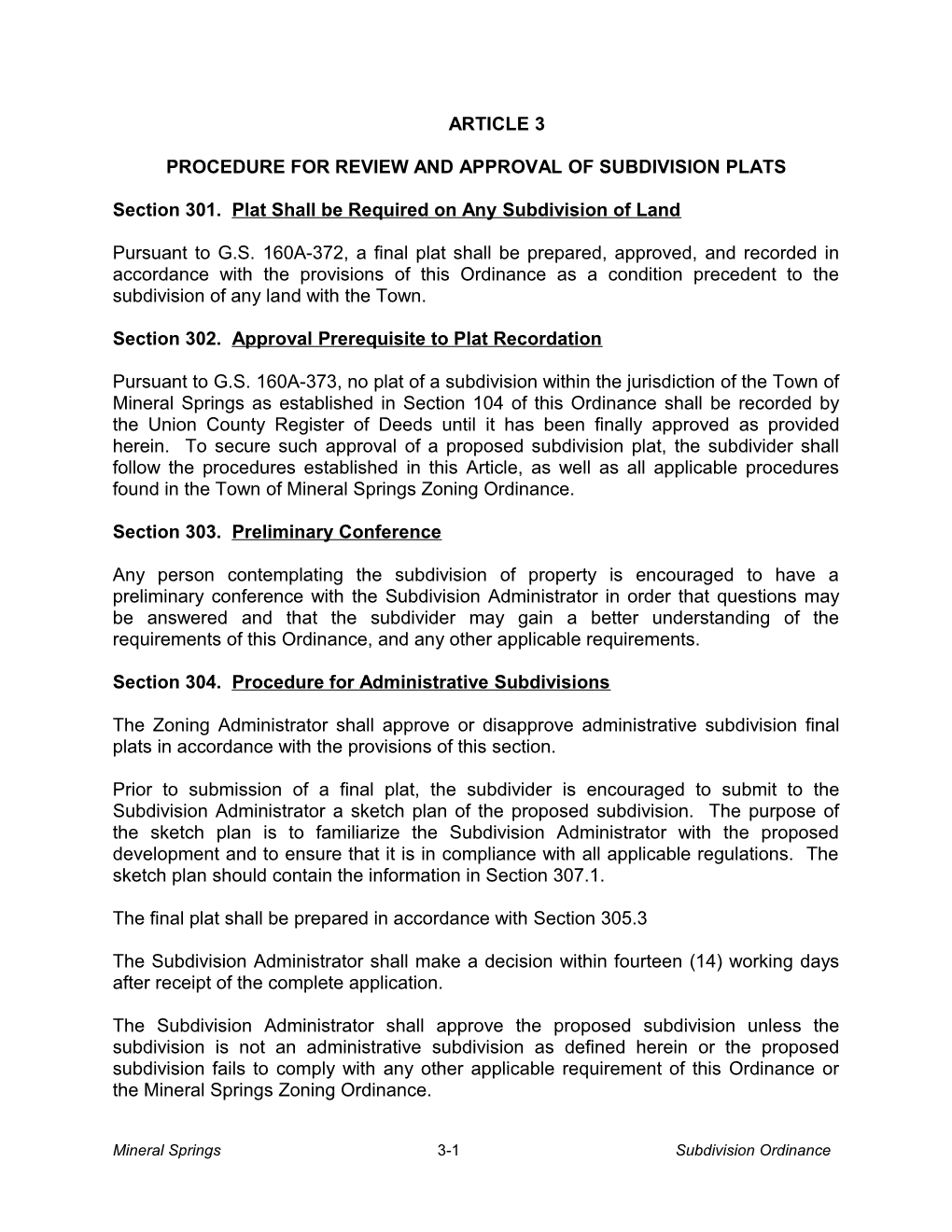 Procedure for Review and Approval of Subdivision Plats