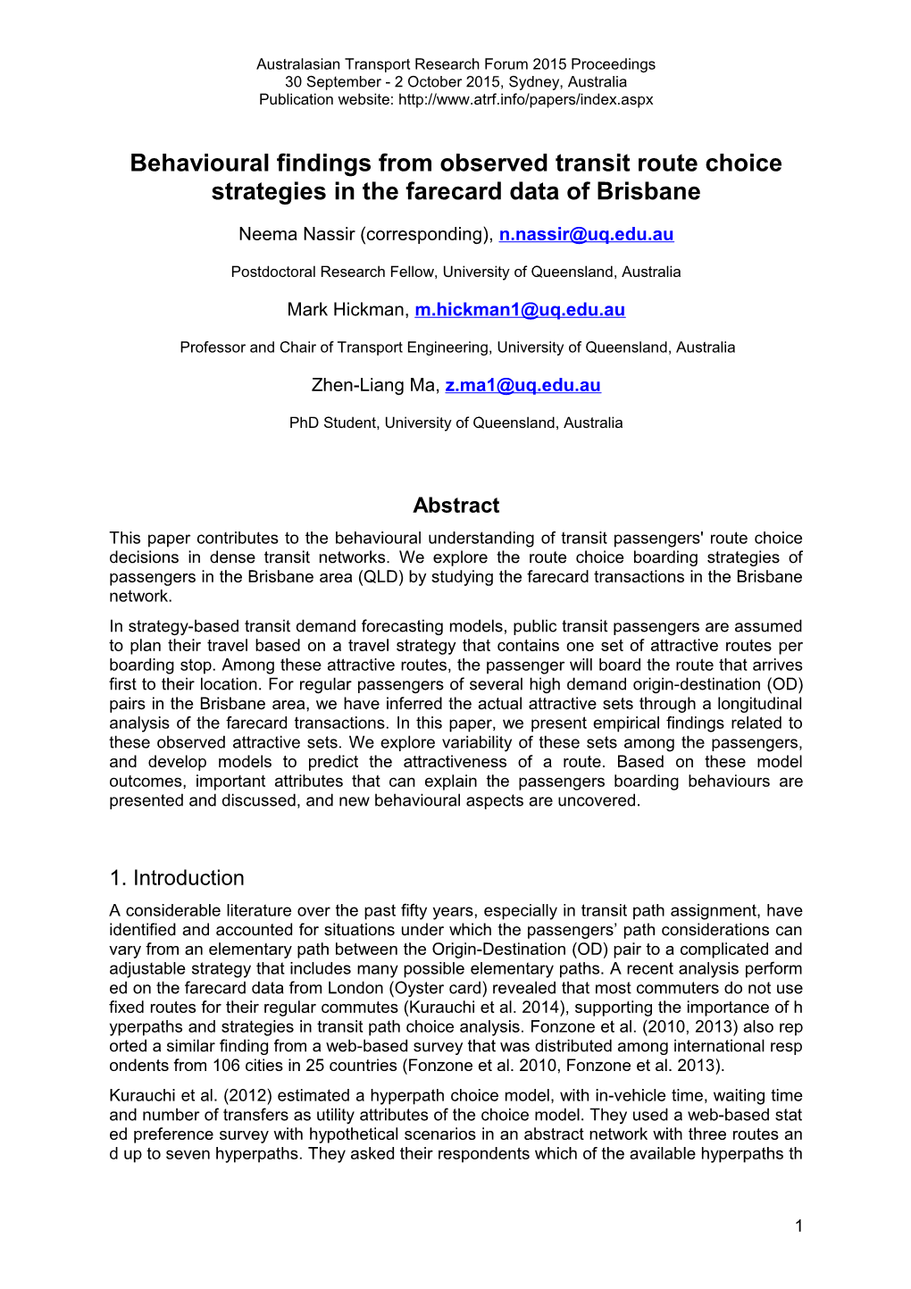 Behavioural Findings from Observed Transit Route Choice Strategies in the Farecard Data