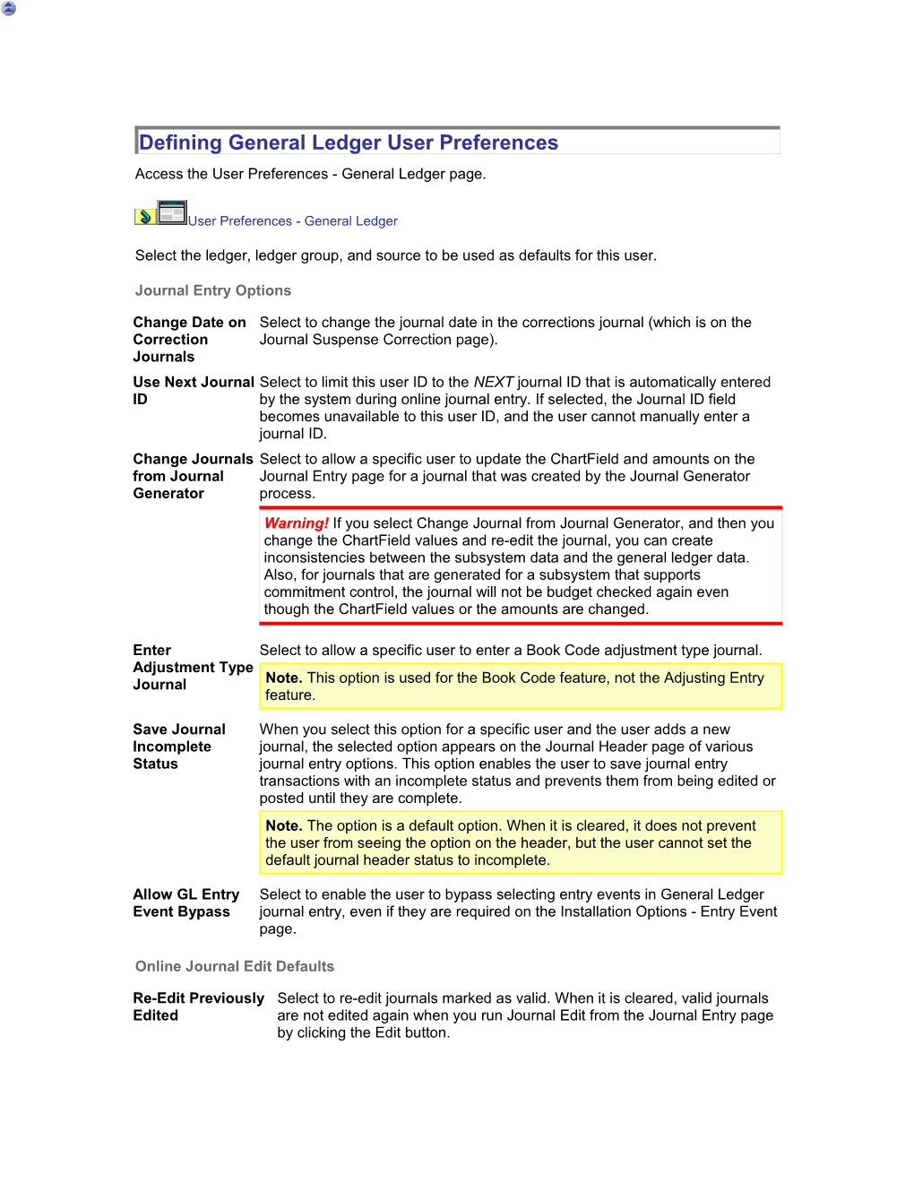 Defining General Ledger User Preferences