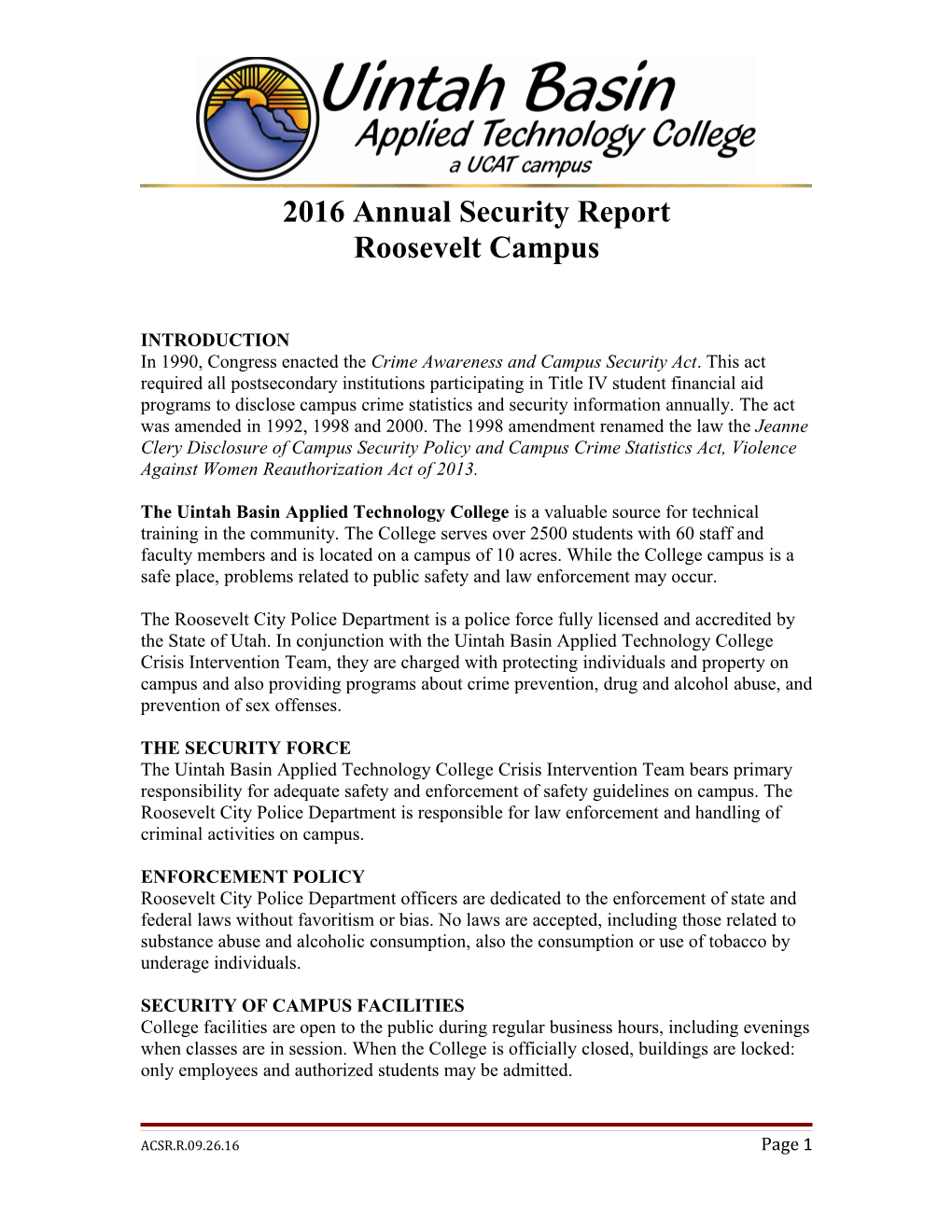 2016 Annual Security Report